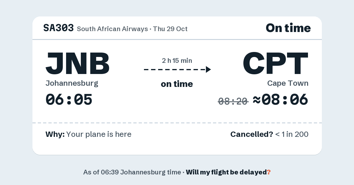 Link preview: SA303 lands about 08:06