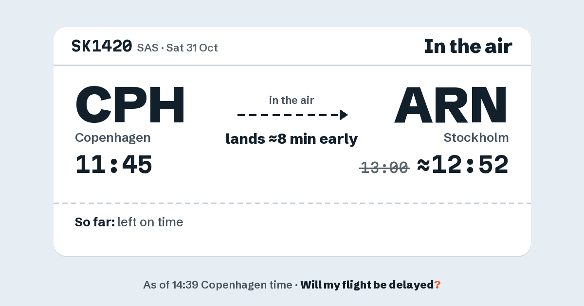 Link preview: SK1420 lands about 12:52