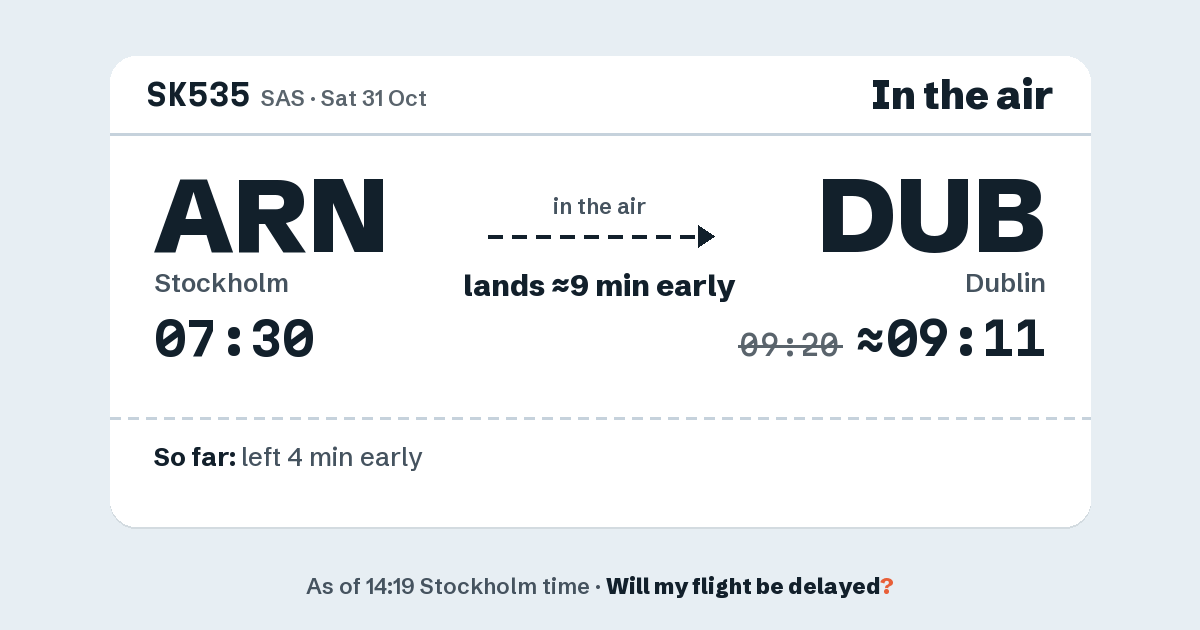 Link preview: SK535 lands about 09:11