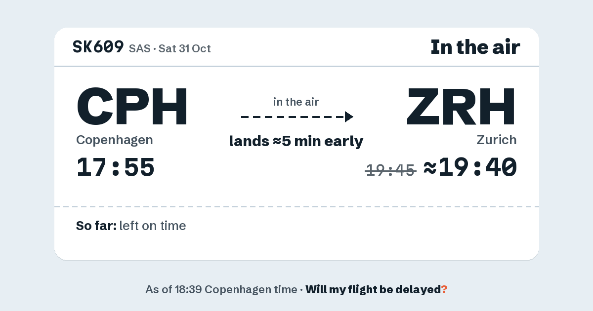 Link preview: SK609 lands about 19:40