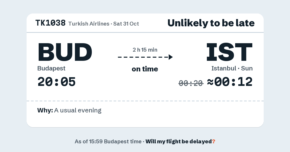 Link preview: TK1038 lands about 00:12