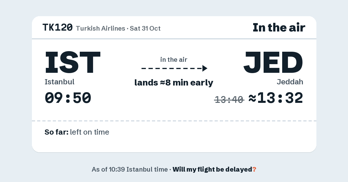 Link preview: TK120 lands about 13:32