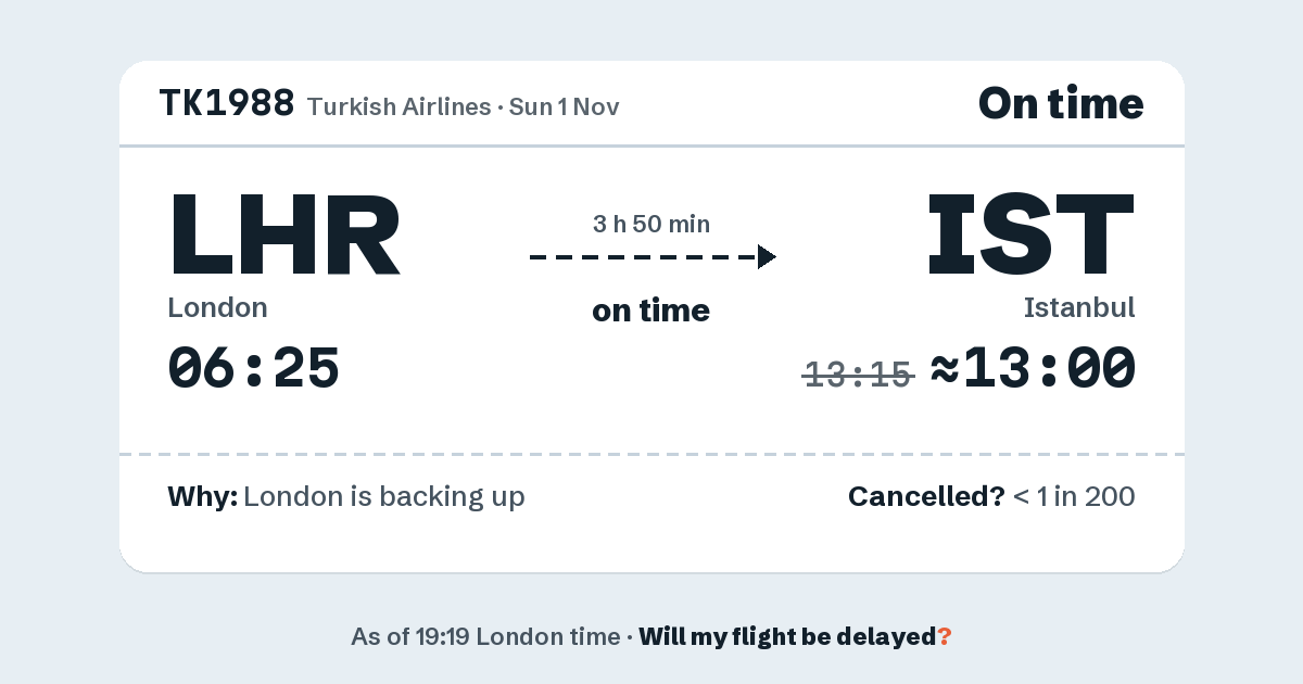 Link preview: TK1988 lands about 13:00