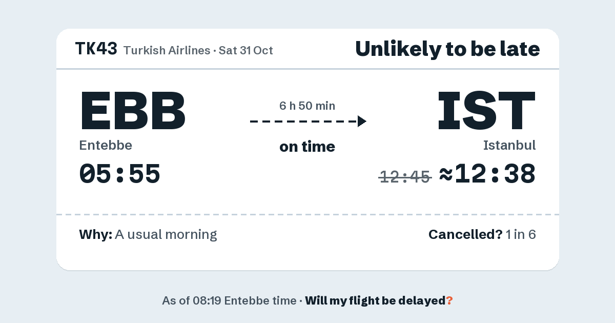 Link preview: TK43 lands about 12:38