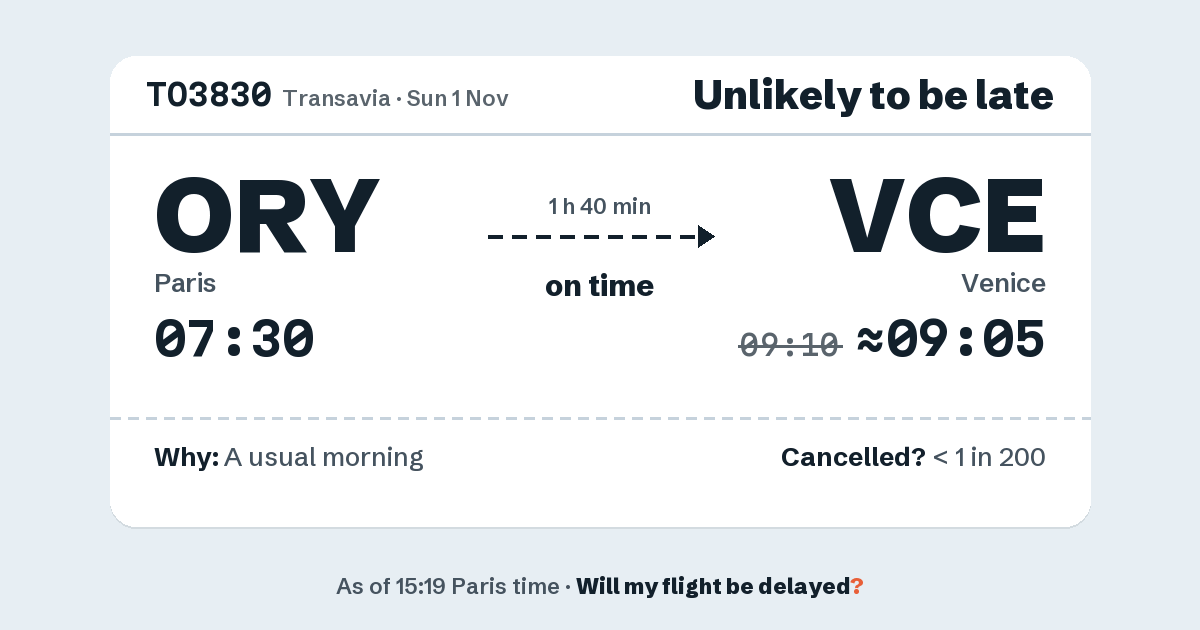 Link preview: TO3830 lands about 09:05