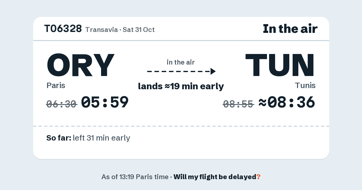 Link preview: TO6328 lands about 08:36