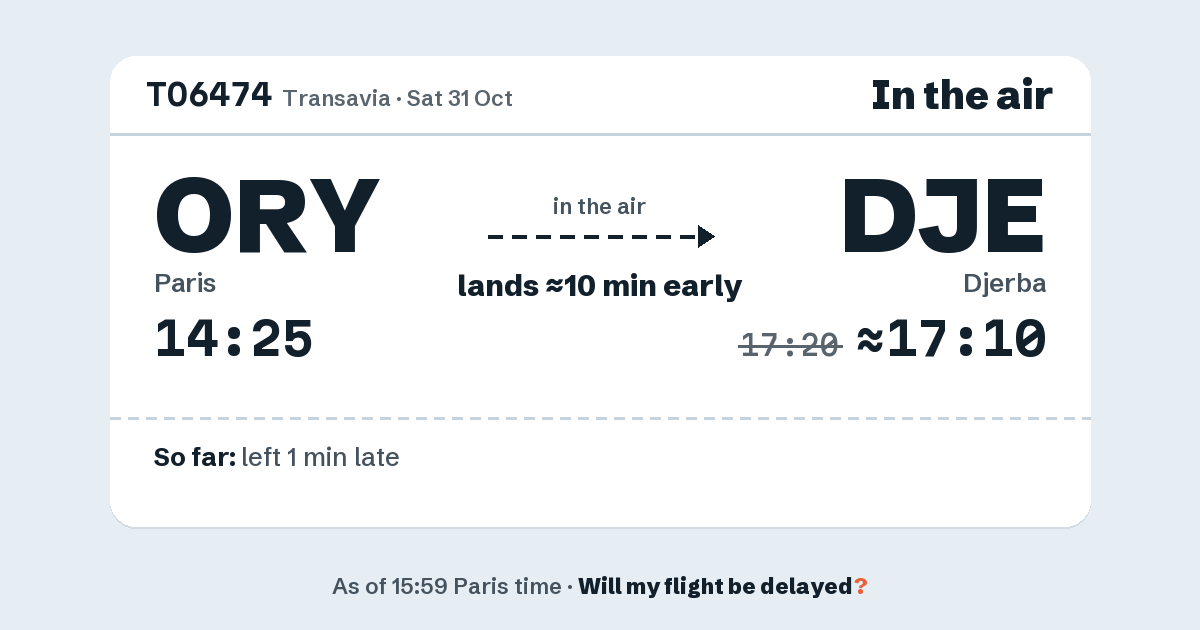 Link preview: TO6474 lands about 17:10