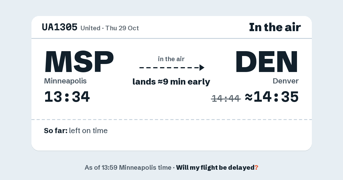 Link preview: UA1305 lands about 14:35