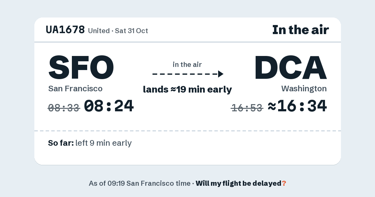 Link preview: UA1678 lands about 16:34