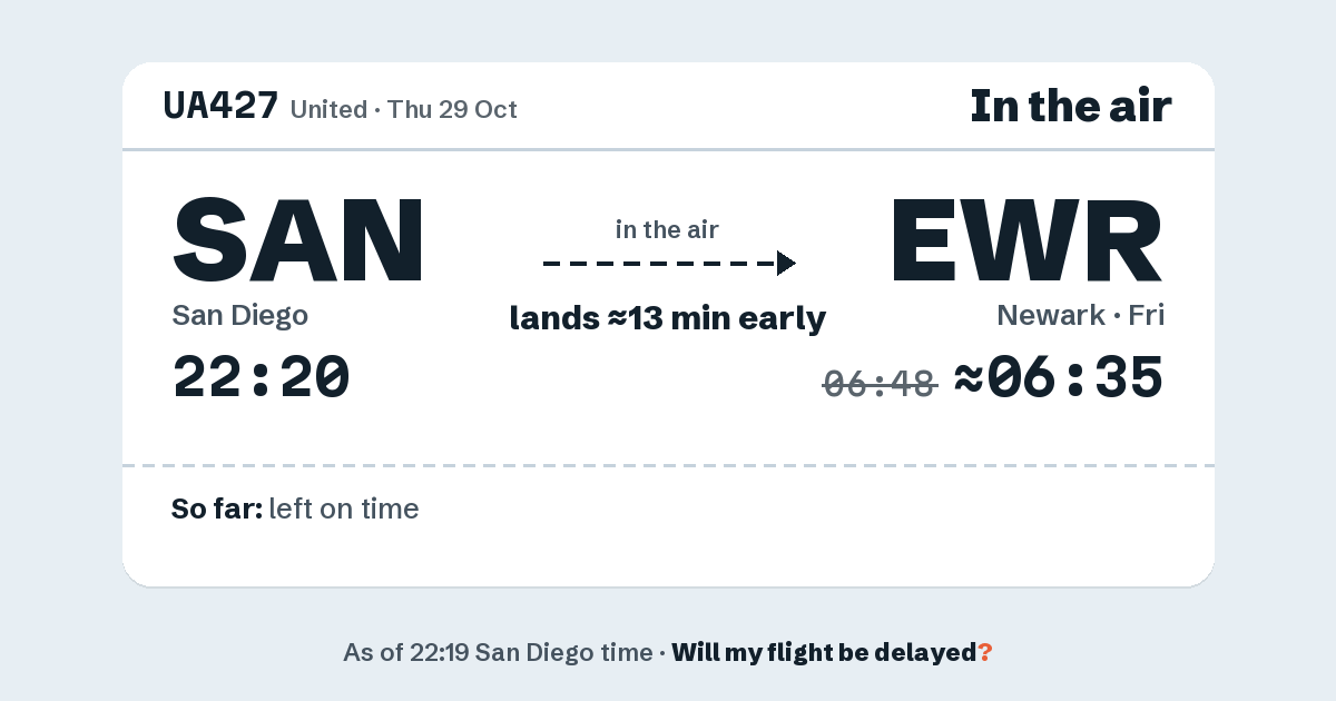 Link preview: UA427 lands about 06:35