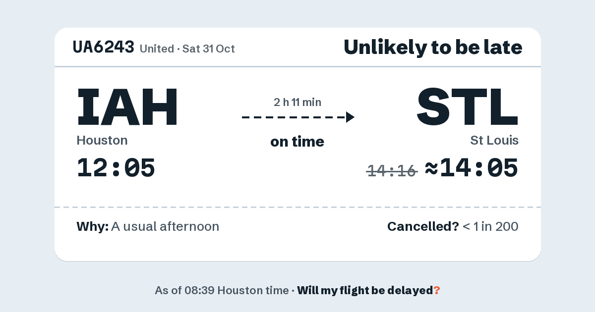 Link preview: UA6243 lands about 14:05