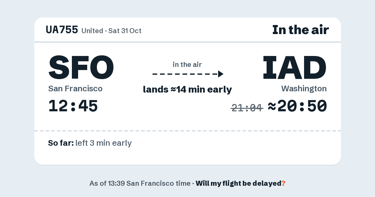 Link preview: UA755 lands about 20:50