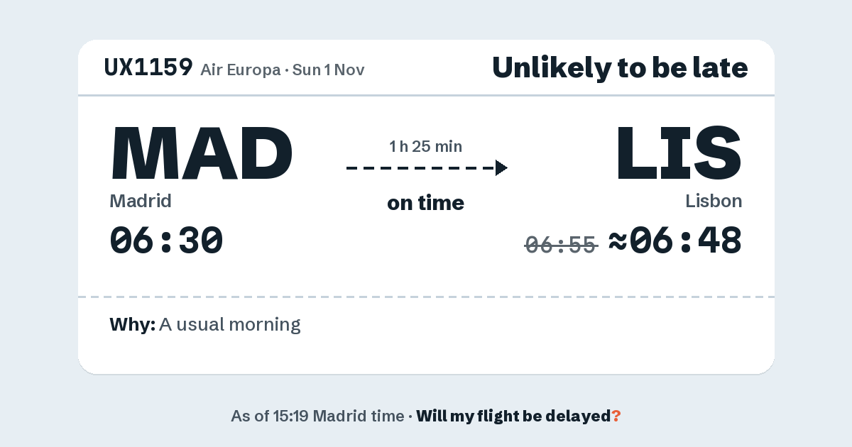 Link preview: UX1159 lands about 06:48