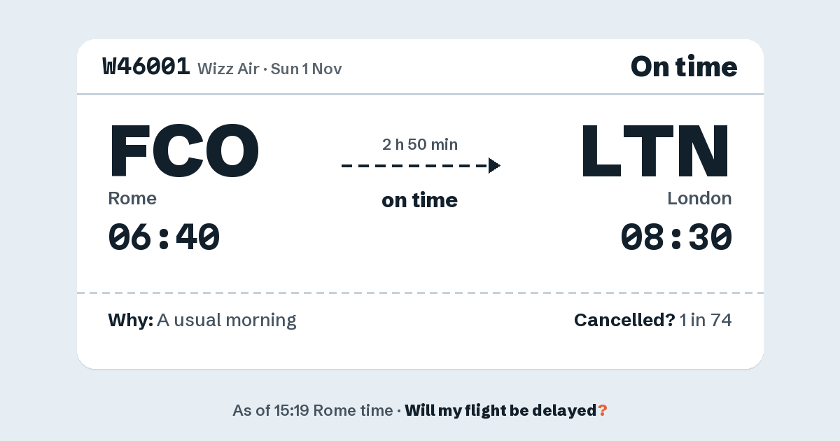Link preview: W46001 lands about 08:26