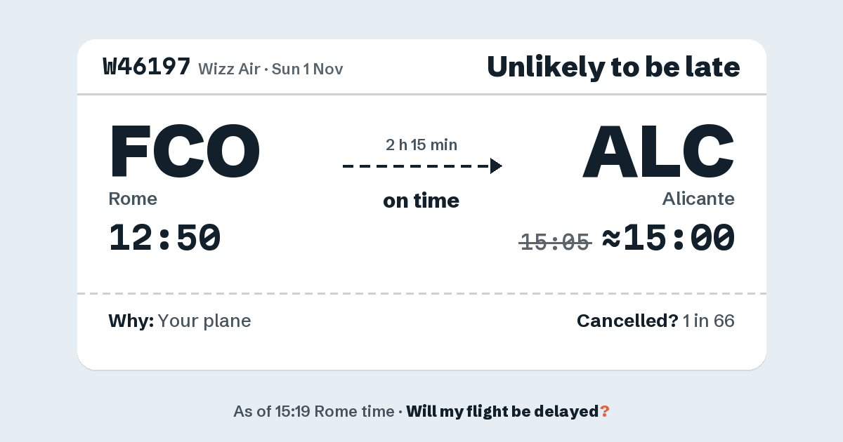 Link preview: W46197 lands about 15:00