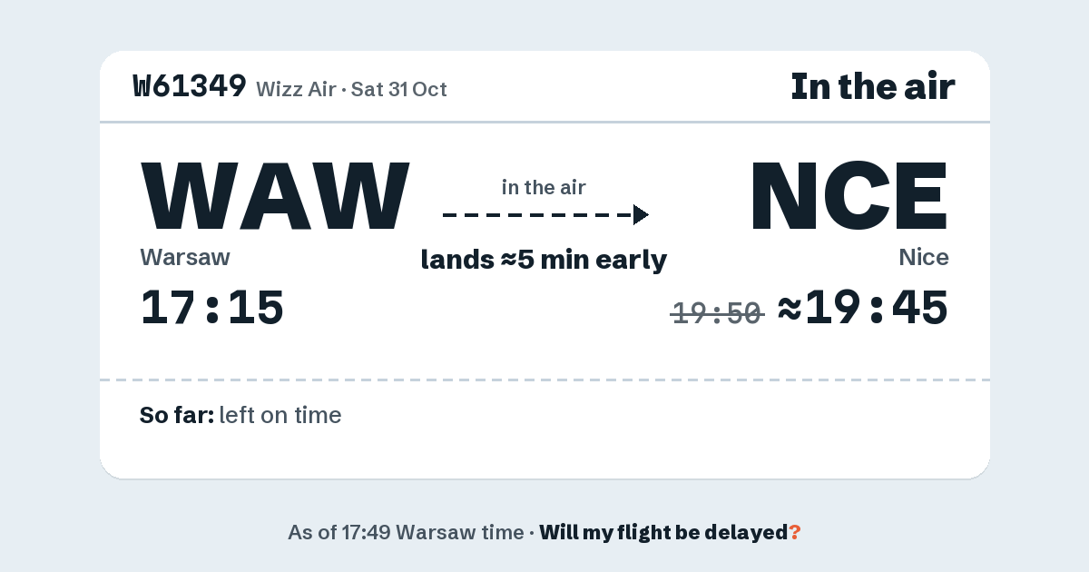 Link preview: W61349 lands about 19:45