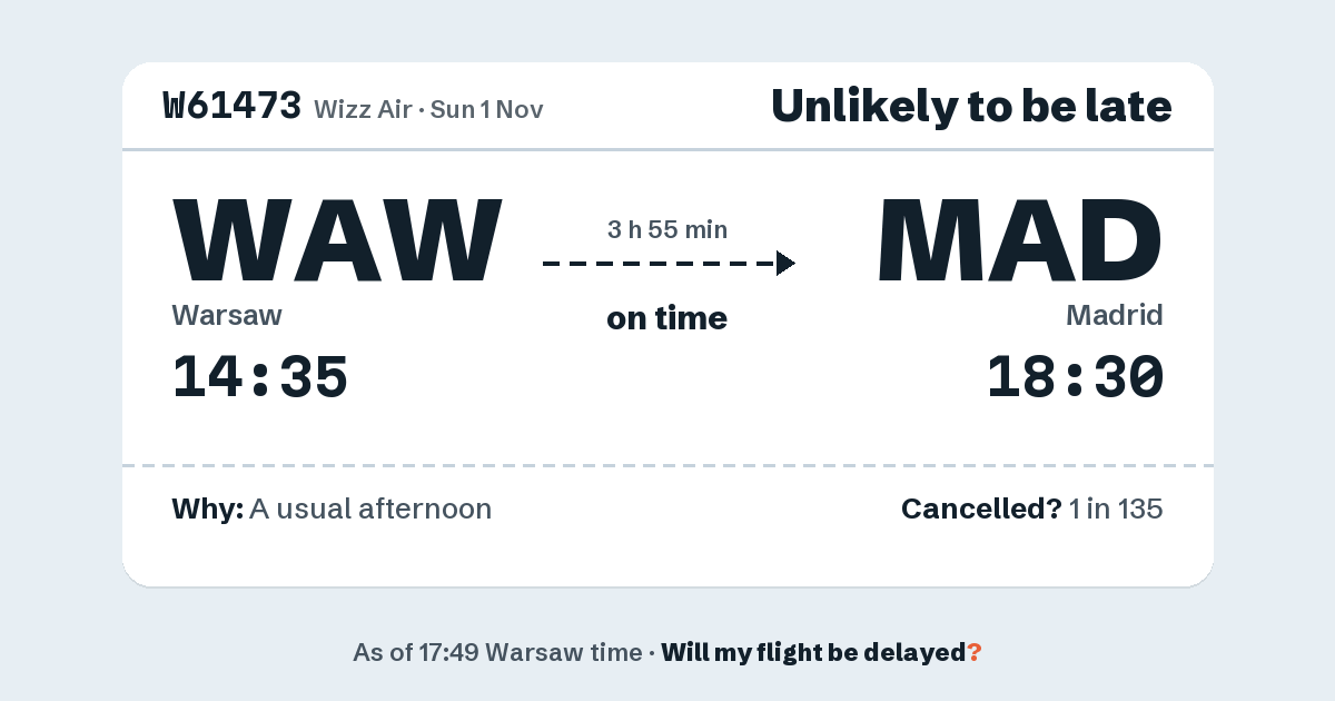 Link preview: W61473 lands about 18:30