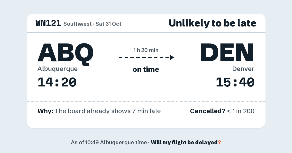 Link preview: WN121 lands about 15:38
