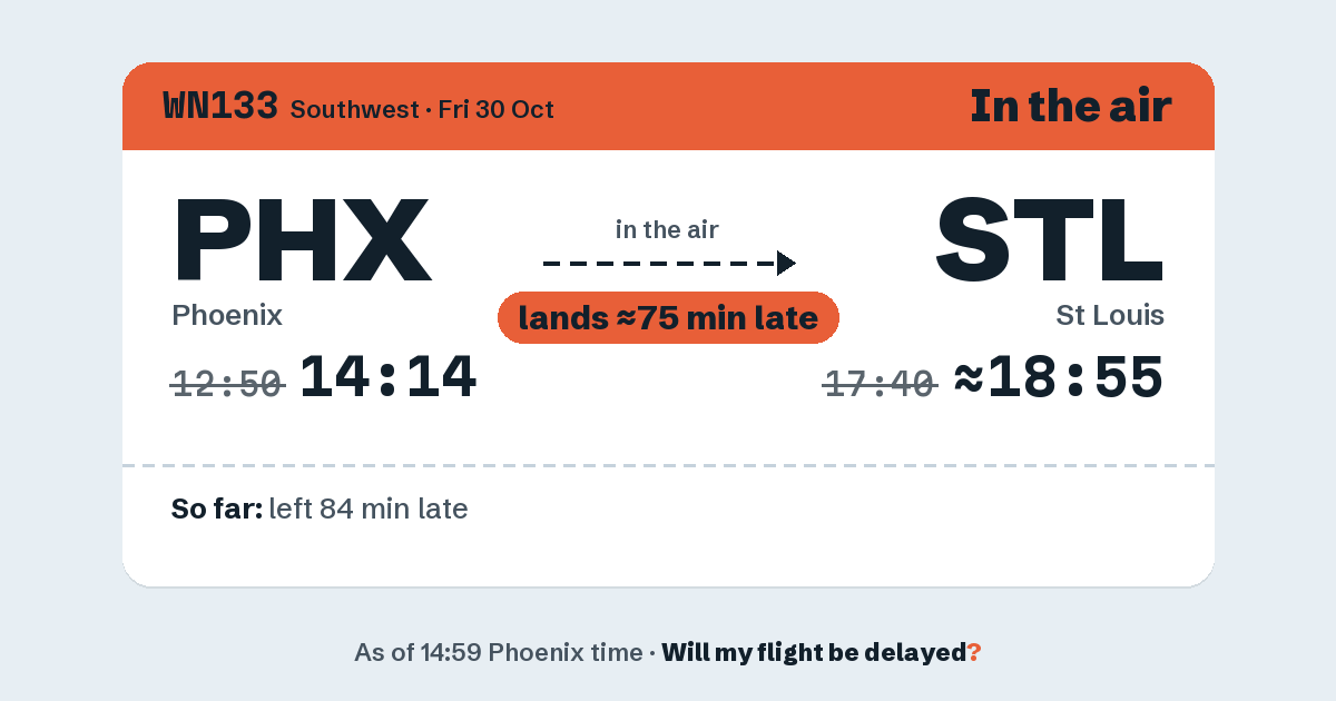 Link preview: WN133 lands about 18:55