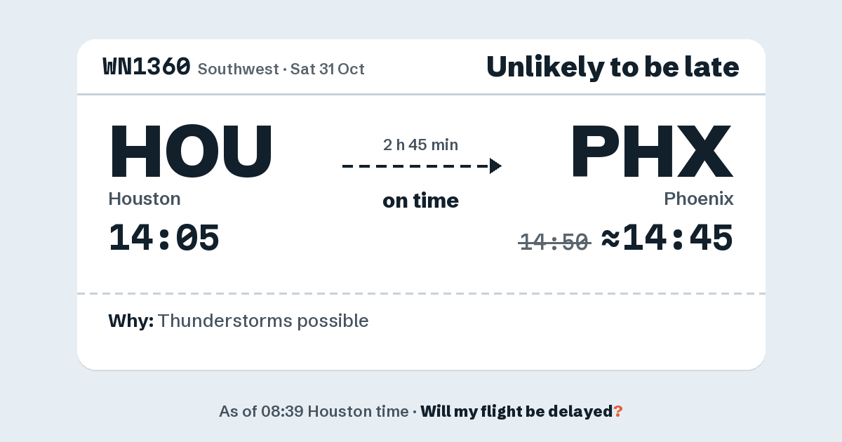 Link preview: WN1360 lands about 14:45