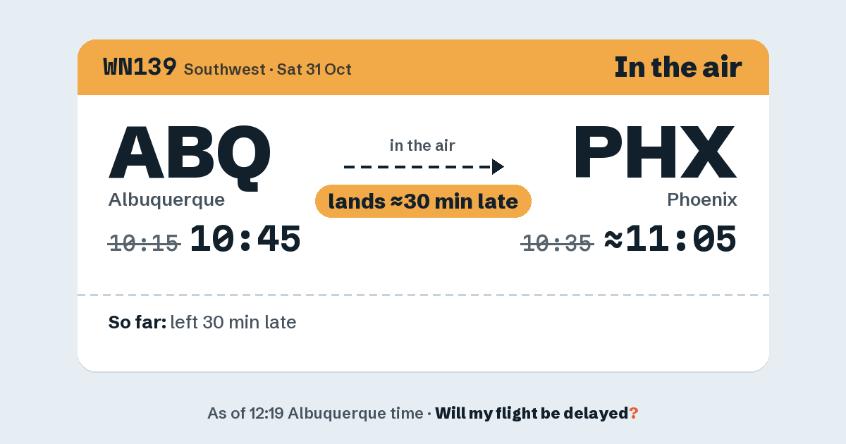 Link preview: WN139 lands about 11:05
