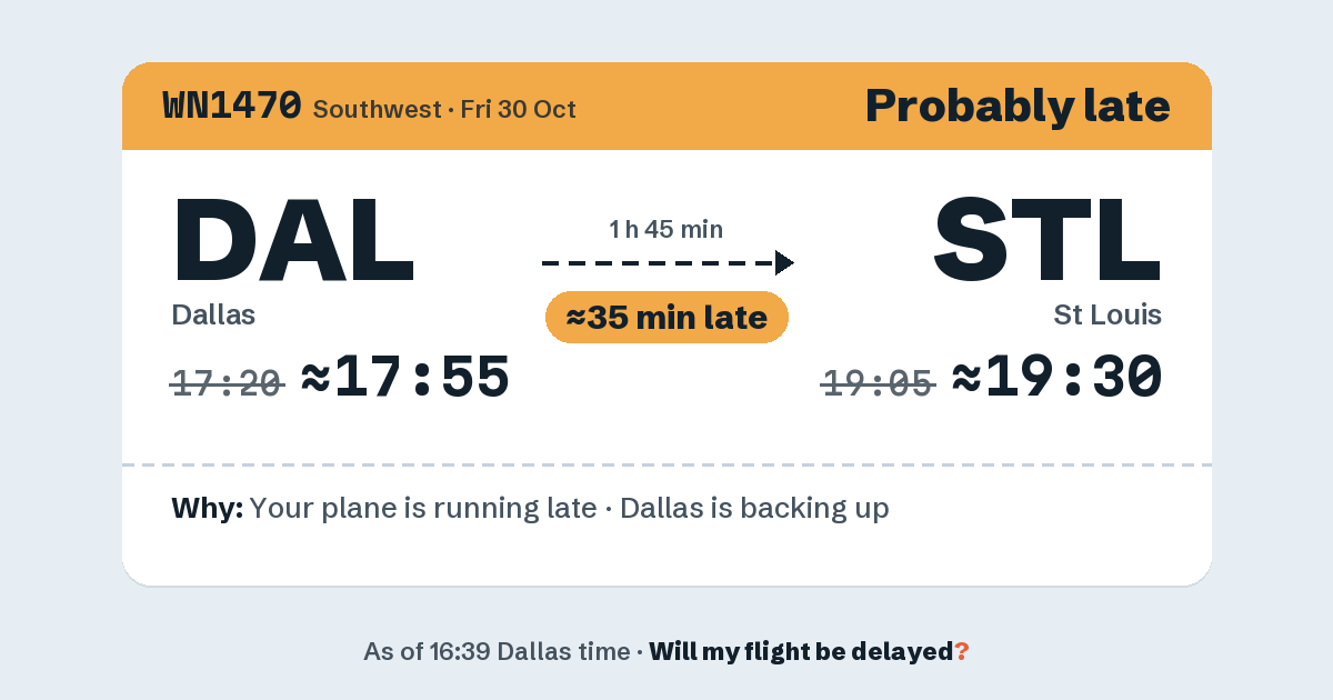 Link preview: WN1470 lands about 19:29