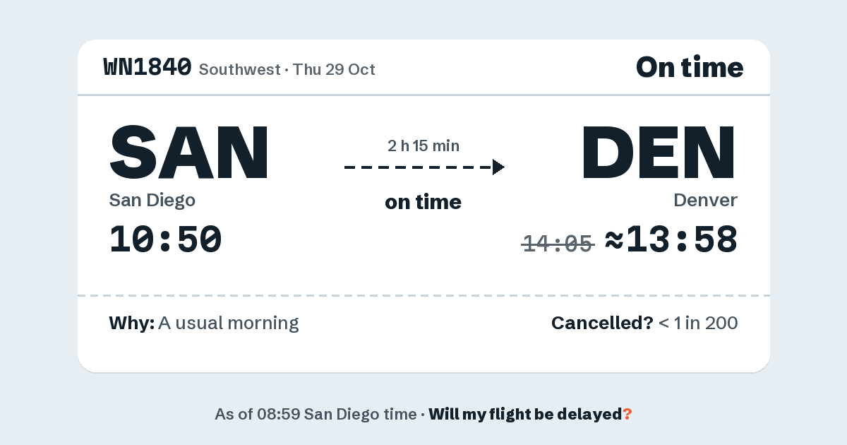 Link preview: WN1840 lands about 13:58
