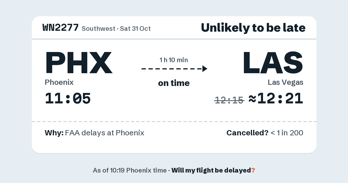 Link preview: WN2277 lands about 12:21