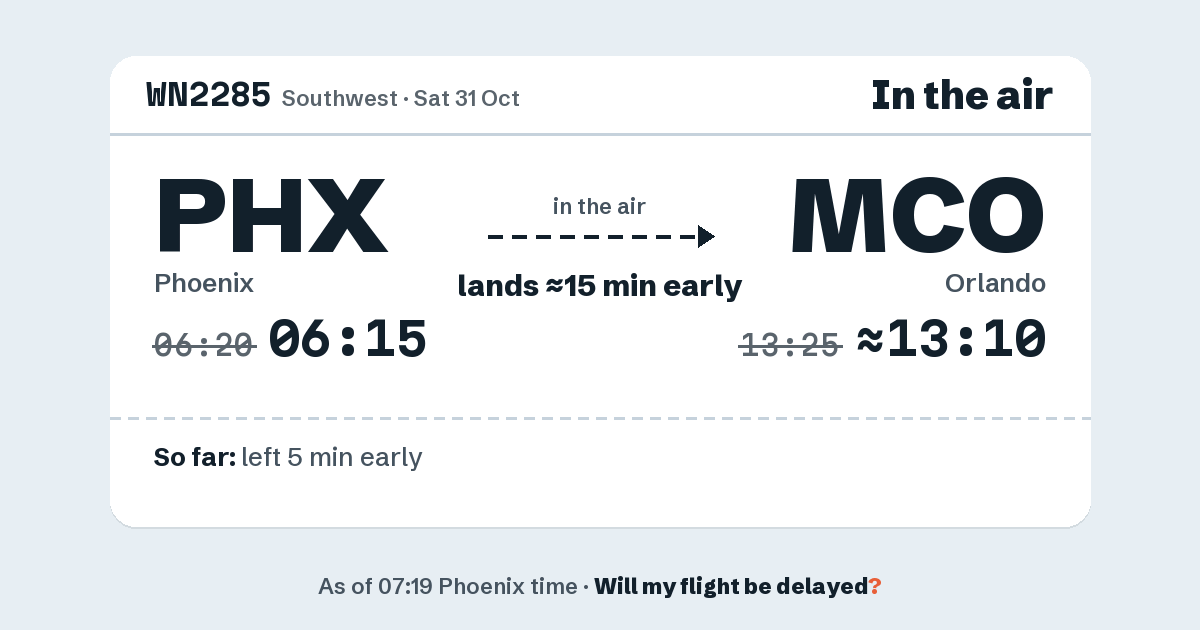 Link preview: WN2285 lands about 13:10