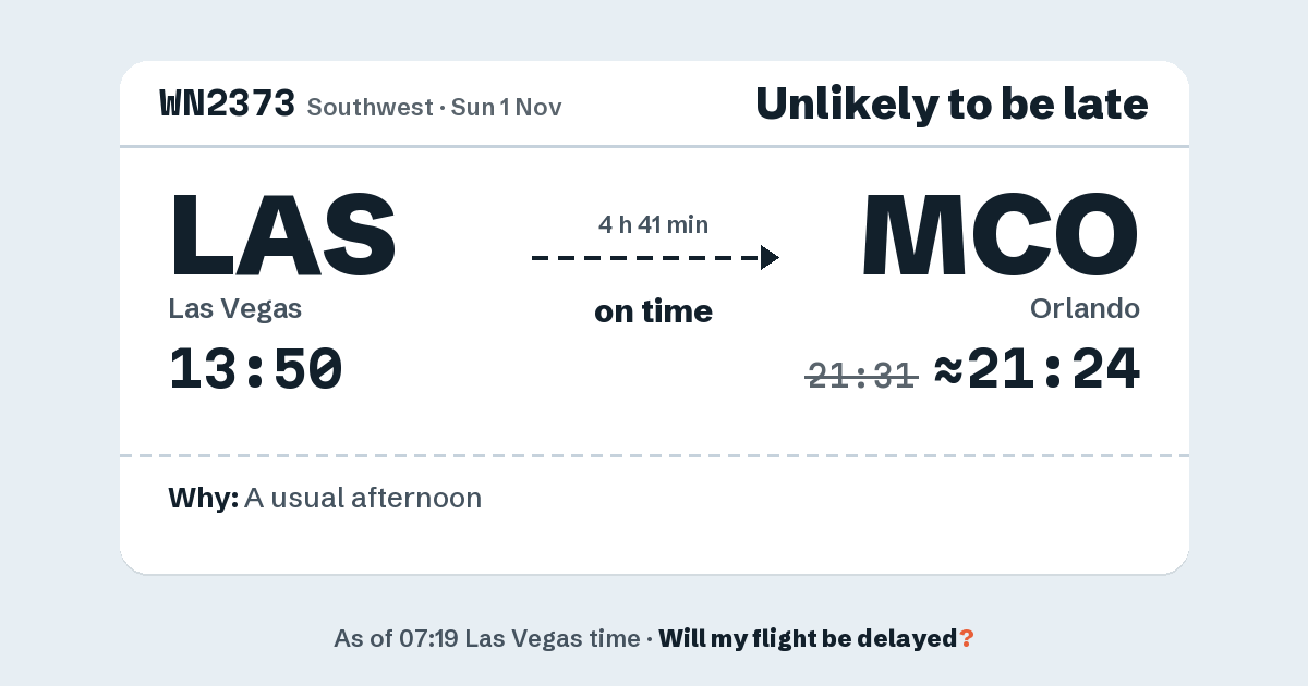 Link preview: WN2373 lands about 21:24