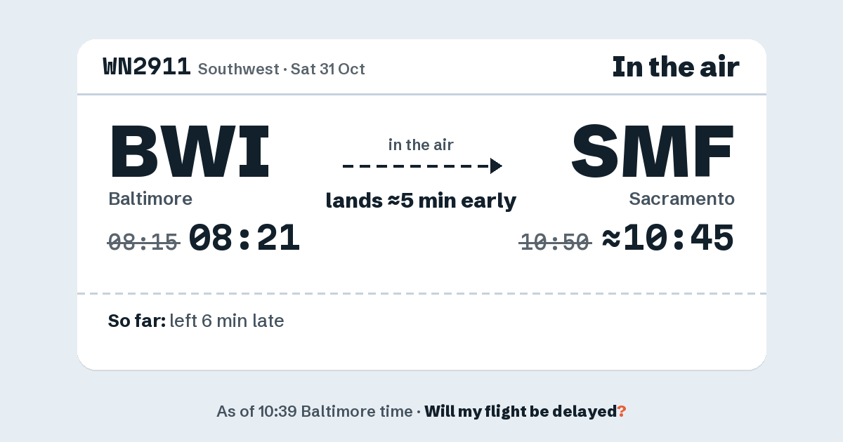 Link preview: WN2911 lands about 10:45