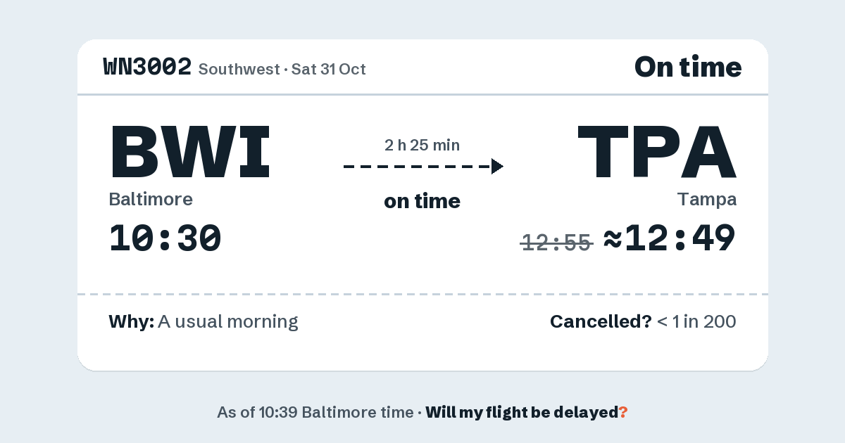 Link preview: WN3002 lands about 12:49