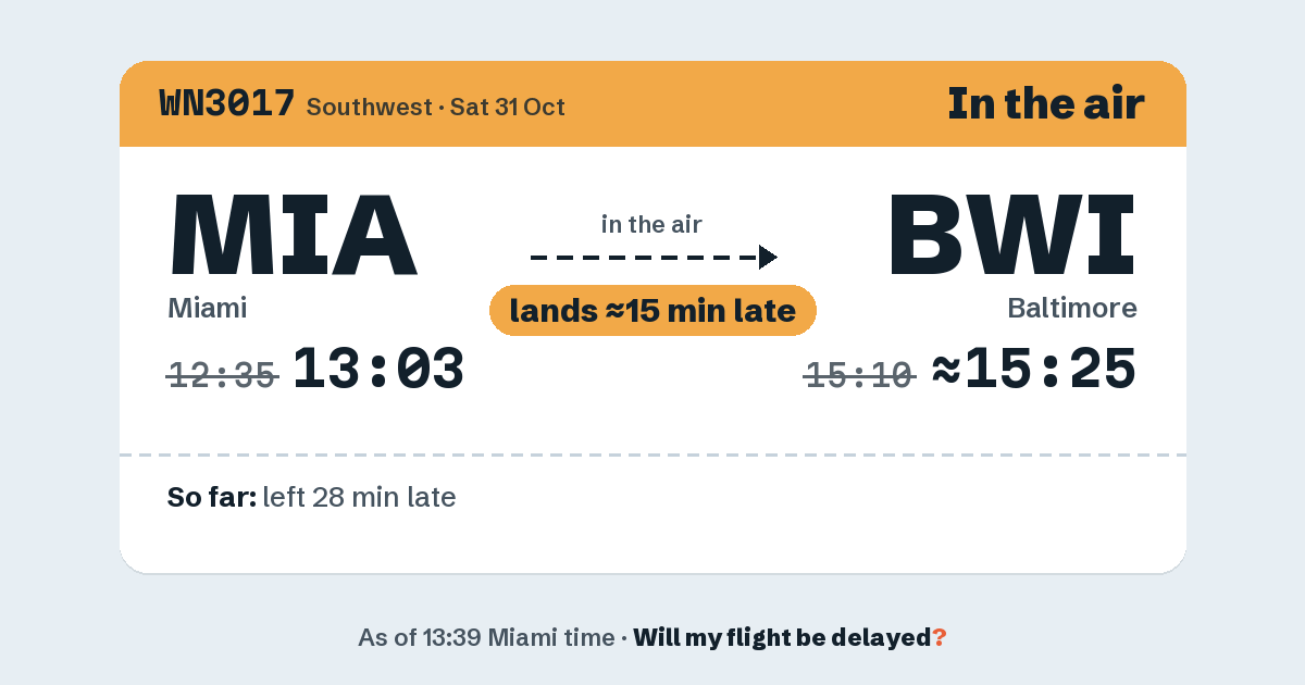 Link preview: WN3017 lands about 15:26