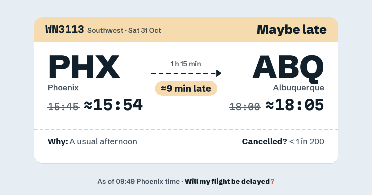 Link preview: WN3113 lands about 18:05