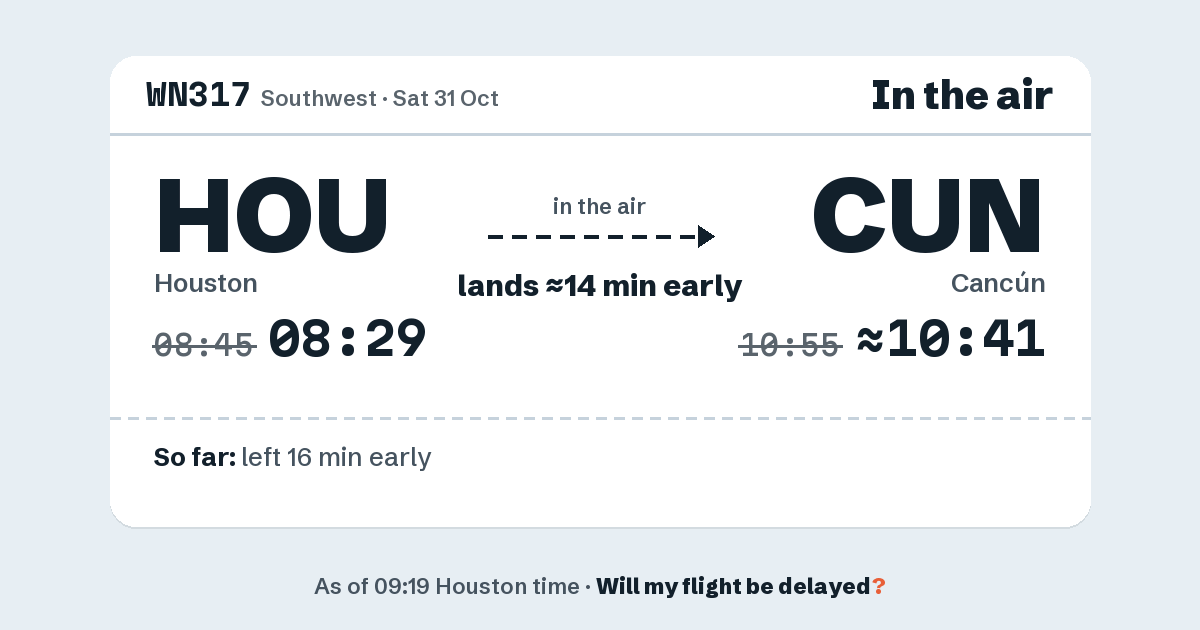 Link preview: WN317 lands about 10:41