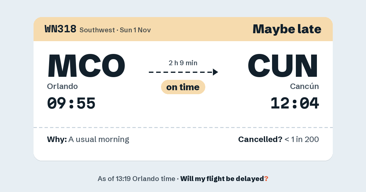 Link preview: WN318 lands about 12:01