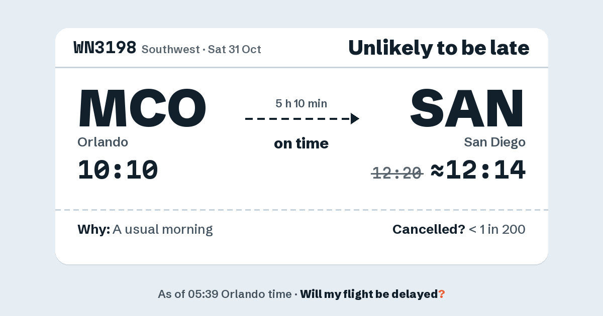 Link preview: WN3198 lands about 12:14