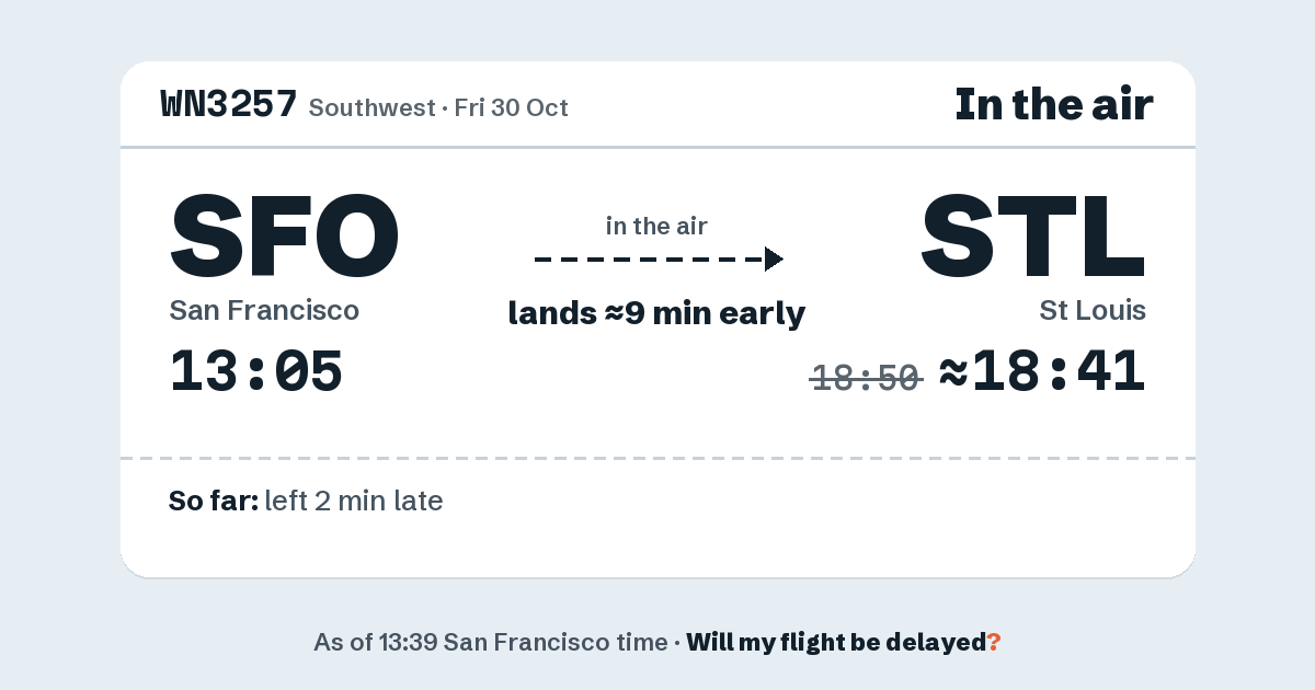 Link preview: WN3257 lands about 18:41