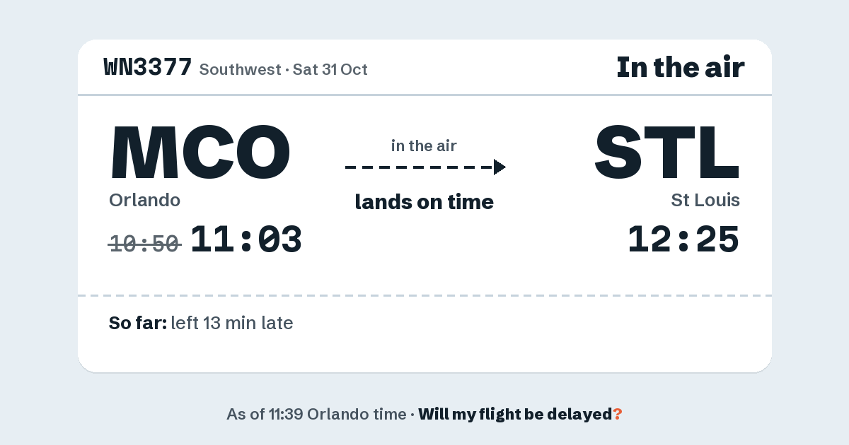 Link preview: WN3377 lands about 12:25