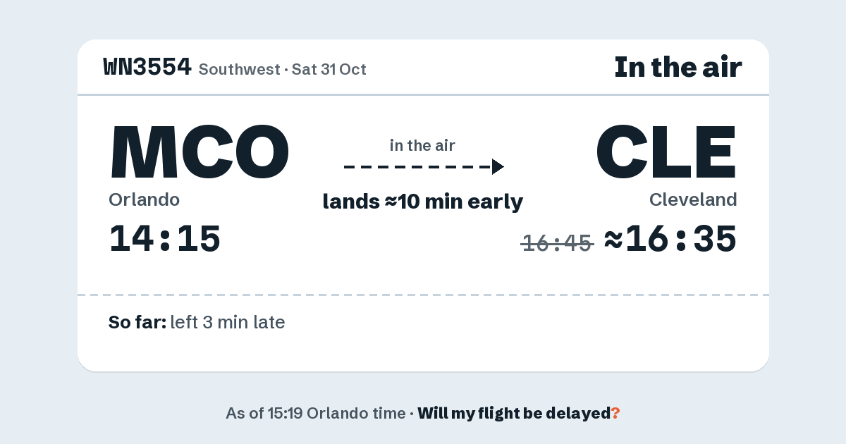 Link preview: WN3554 lands about 16:35