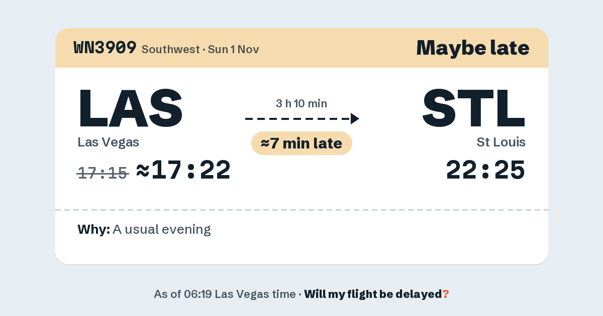 Link preview: WN3909 lands about 22:25
