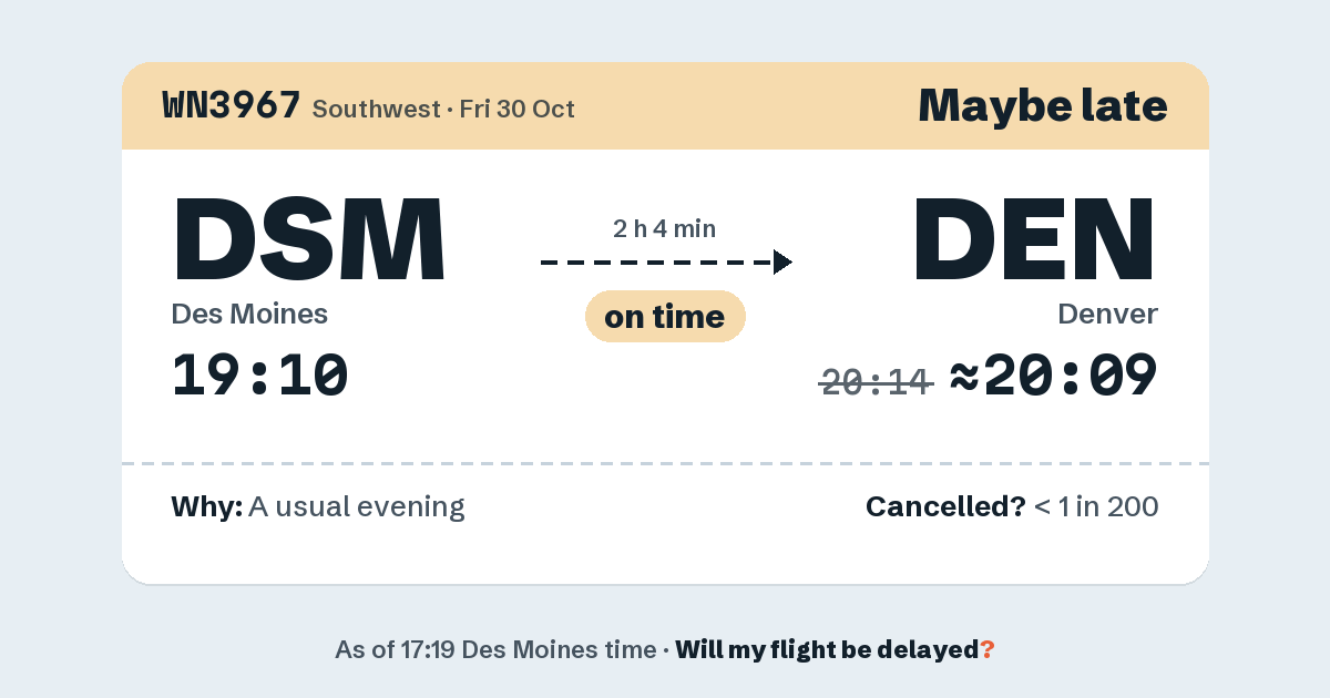 Link preview: WN3967 lands about 20:09