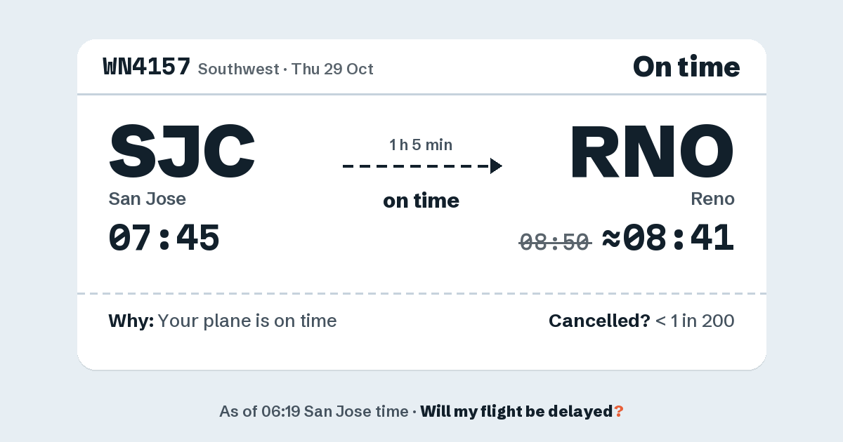 Link preview: WN4157 lands about 08:41