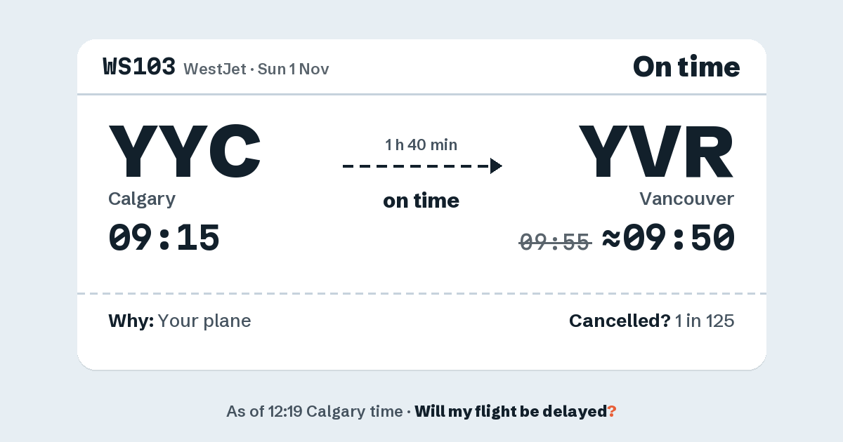 Link preview: WS103 lands about 09:50