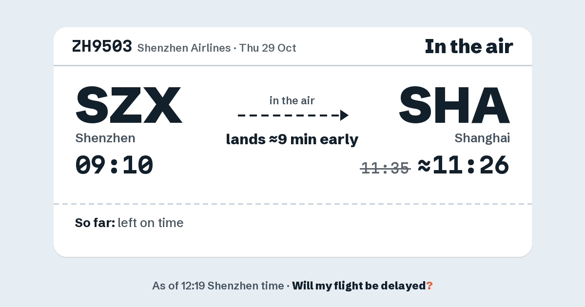 Link preview: ZH9503 lands about 11:26