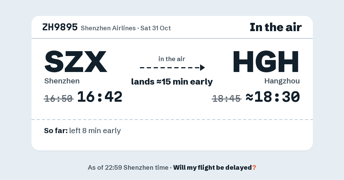 Link preview: ZH9895 lands about 18:30